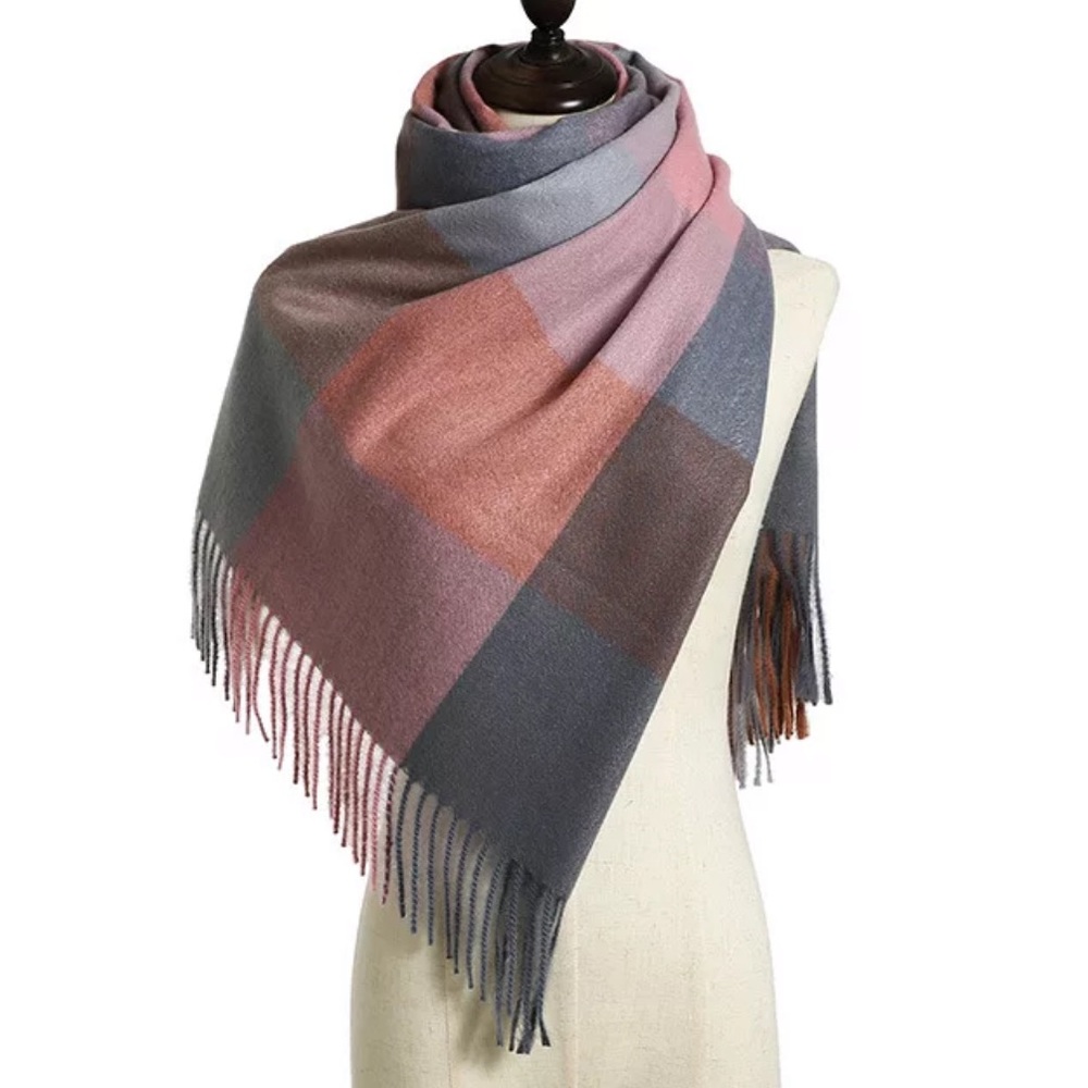Classic Plaid Tartan Cashmere Scarf for Women Soft Check Tassel Scarves